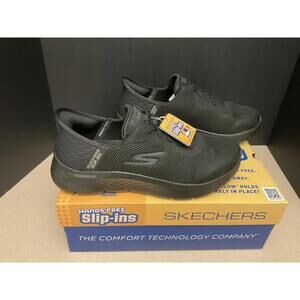 New! Mens Skechers Go Walk Flex Hands Up Black Slip-in Shoes. Size 9 Extra Wide.